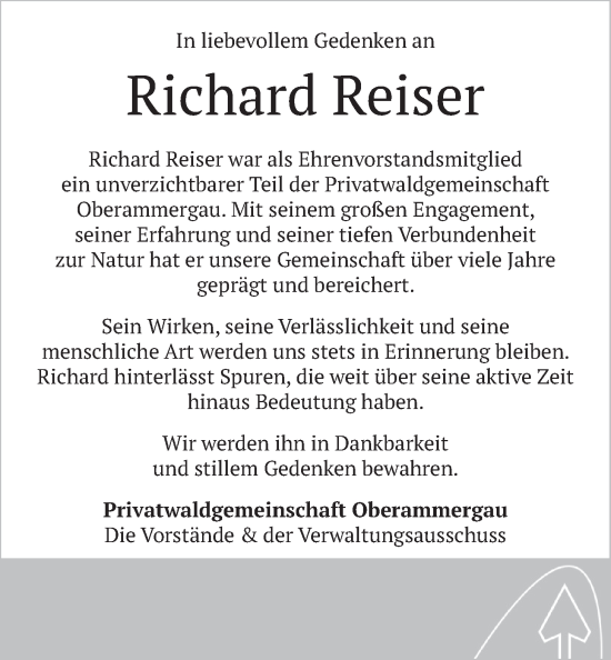 Traueranzeige von Richard Reiser von merkurtz