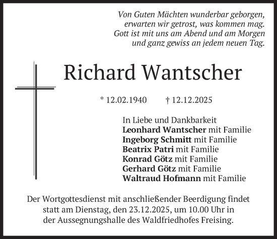 Traueranzeige von Richard Wantscher von merkurtz