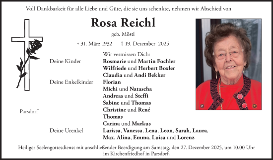 Traueranzeige von Rosa Reichl von merkurtz