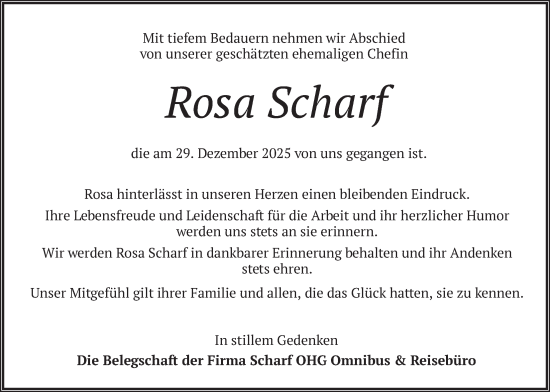 Traueranzeige von Rosa Scharf von merkurtz