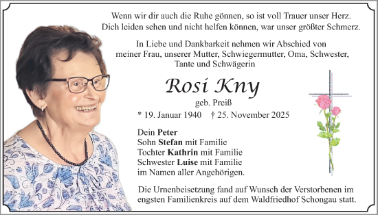 Traueranzeige von Rosi Kny von merkurtz