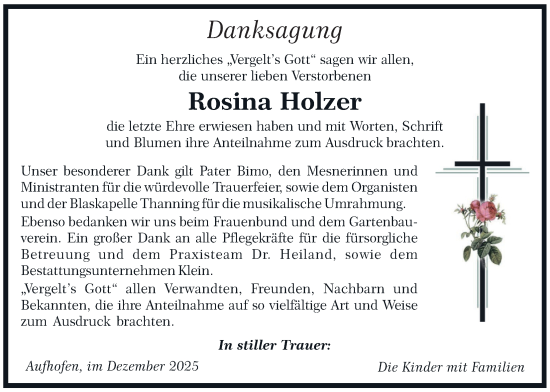 Traueranzeige von Rosina Holzer von merkurtz
