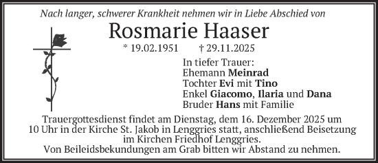 Traueranzeige von Rosmarie Haaser von merkurtz