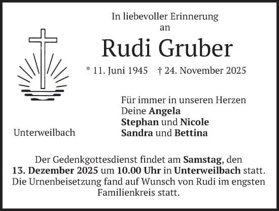 Traueranzeige von Rudi Gruber von merkurtz