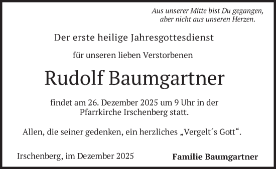 Traueranzeige von Rudolf Baumgartner von merkurtz