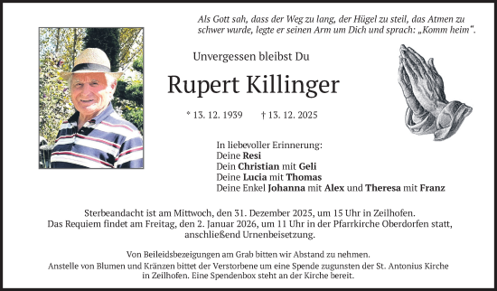 Traueranzeige von Rupert Killinger von merkurtz