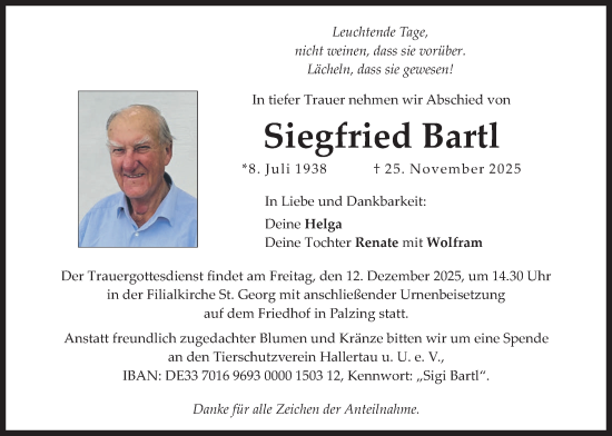 Traueranzeige von Siegfried Bartl von merkurtz