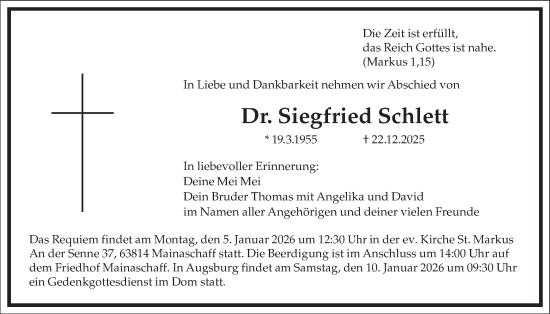 Traueranzeige von Siegfried Schlett von merkurtz