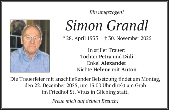 Traueranzeige von Simon Grandl von merkurtz