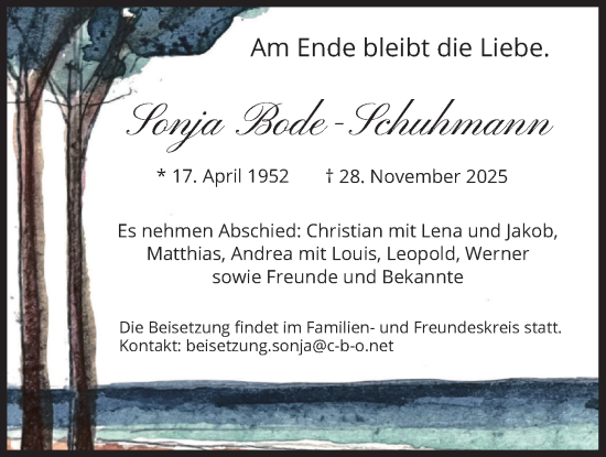 Traueranzeige von Sonja Bode-Schuhmann von merkurtz