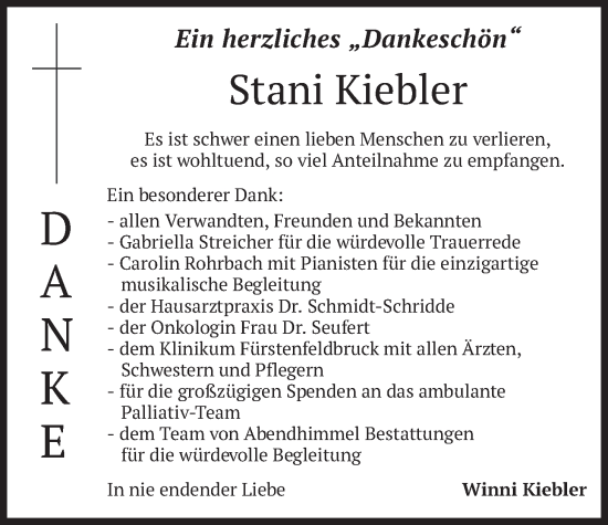 Traueranzeige von Stani Kiebler von merkurtz