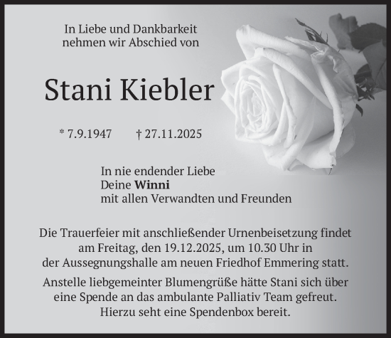Traueranzeige von Stani Kiebler von merkurtz