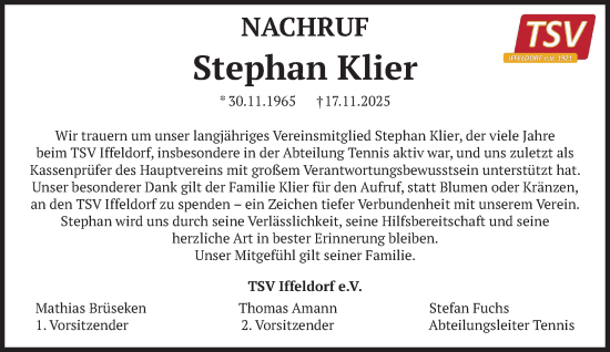 Traueranzeige von Stephan Klier von Das Gelbe Blatt Penzberg