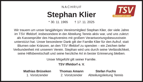 Traueranzeige von Stephan Klier von merkurtz
