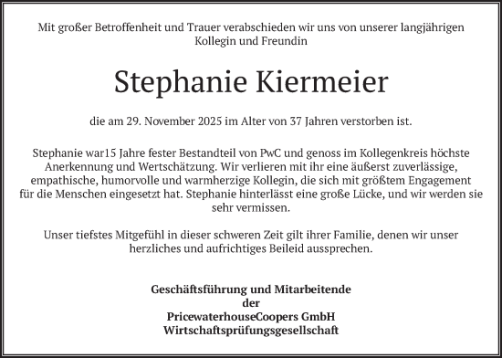 Traueranzeige von Stephanie Kiermeier von merkurtz