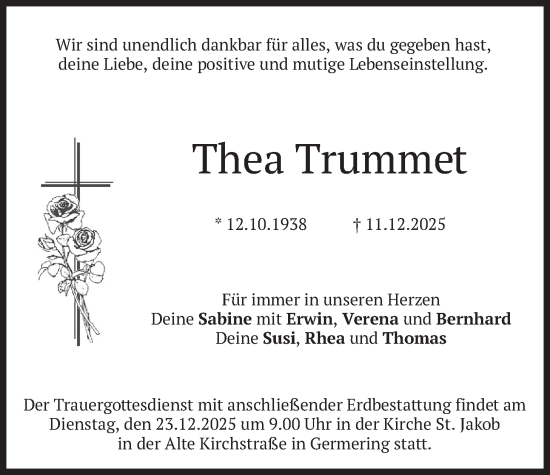 Traueranzeige von Thea Trummet von merkurtz