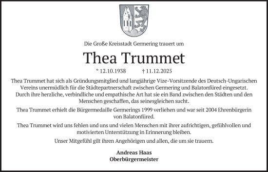 Traueranzeige von Thea Trummet von merkurtz