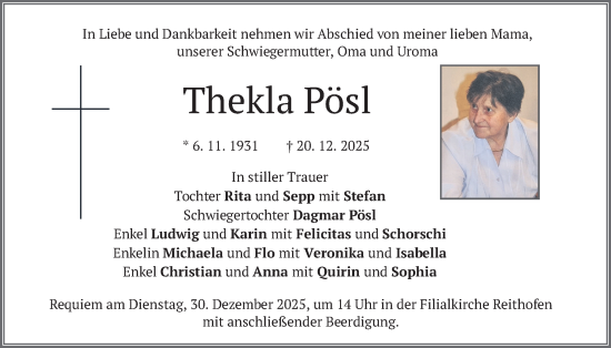 Traueranzeige von Thekla Pösl von merkurtz
