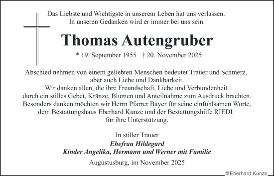 Traueranzeige von Thomas Autengruber von merkurtz
