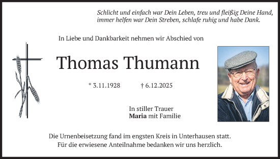 Traueranzeige von Thomas Thumann von merkurtz