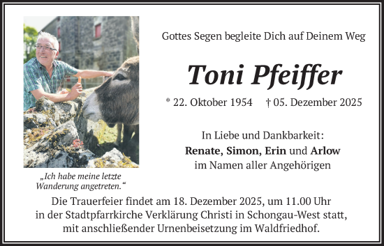 Traueranzeige von Toni Pfeiffer von merkurtz