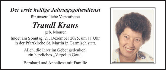 Traueranzeige von Traudl Kraus von merkurtz