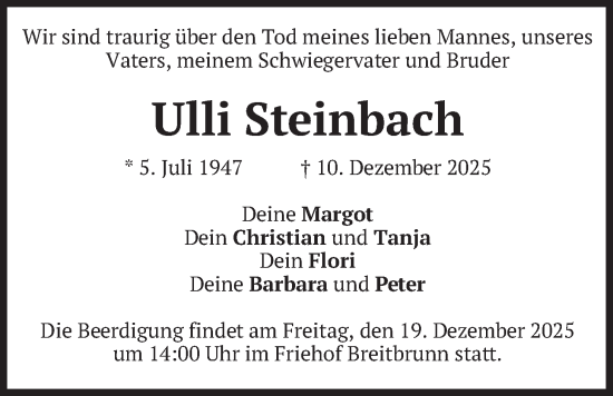 Traueranzeige von Ulli Steinbach von merkurtz