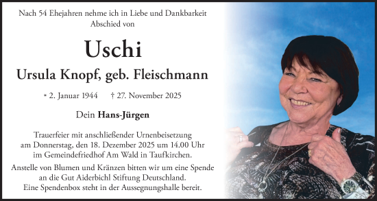 Traueranzeige von Ursula Knopf von merkurtz