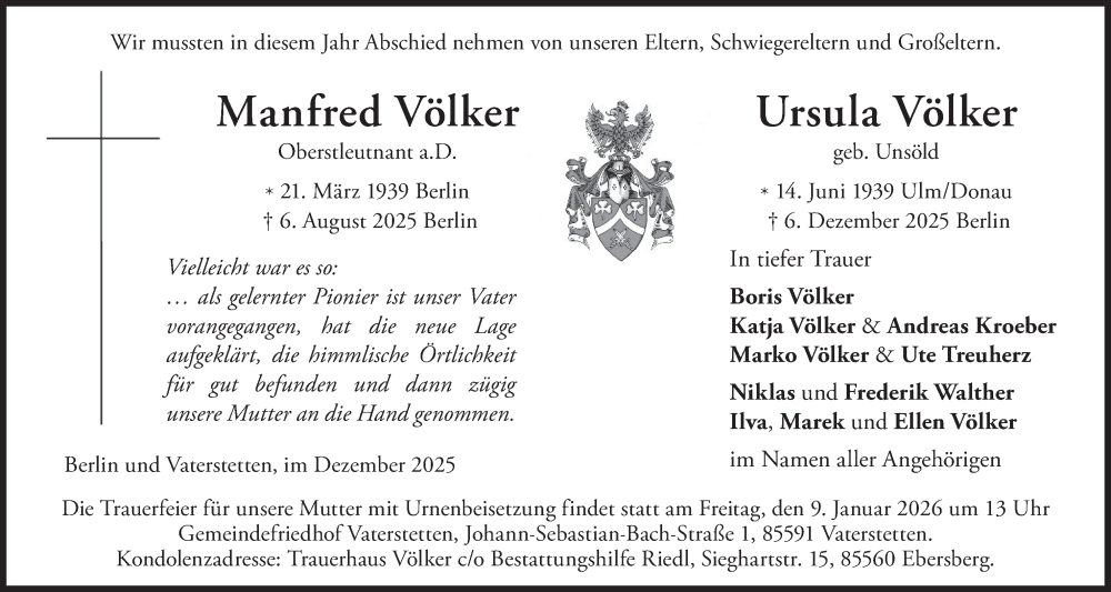  Traueranzeige für Ursula Völker vom 13.12.2025 aus merkurtz