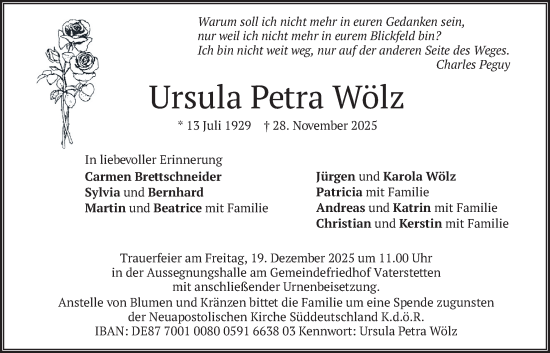 Traueranzeige von Ursula Petra Wölz von merkurtz