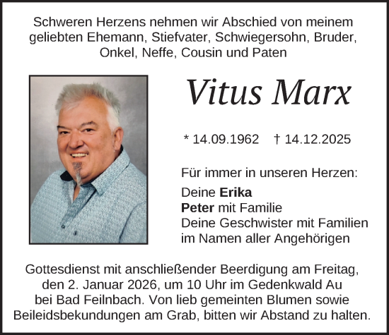Traueranzeige von Vitus Marx von merkurtz