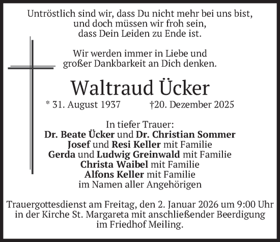 Traueranzeige von Waltraud Ücker von merkurtz