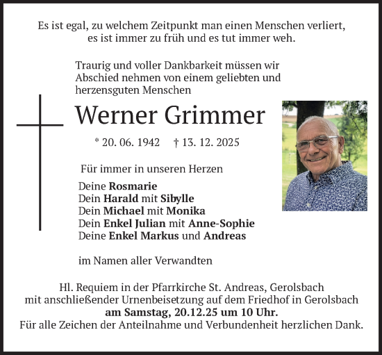 Traueranzeige von Werner Grimmer von merkurtz