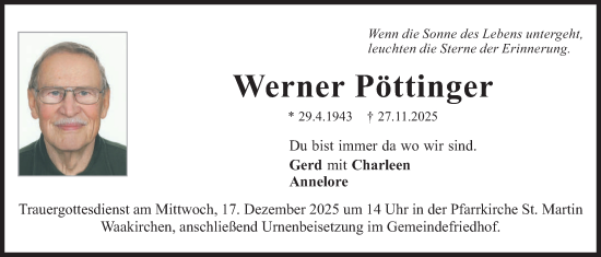 Traueranzeige von Werner Pöttinger von merkurtz