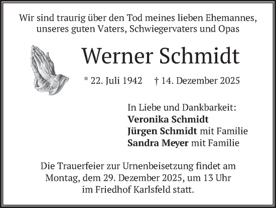 Traueranzeige von Werner Schmidt von merkurtz