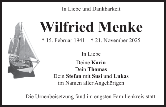 Traueranzeige von Wilfried Menke von merkurtz