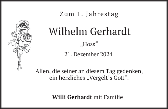 Traueranzeige von Wilhelm Gerhardt von merkurtz