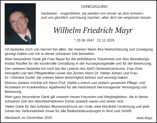 Traueranzeige von Wilhelm Friedrich Mayr von merkurtz