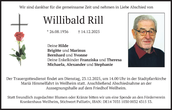 Traueranzeige von Willibald Rill von merkurtz