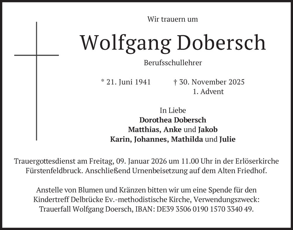 Traueranzeige für Wolfgang Dobersch vom 13.12.2025 aus merkurtz