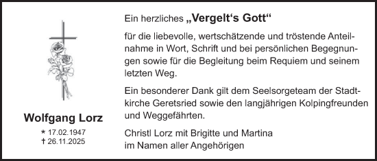 Traueranzeige von Wolfgang Lorz von merkurtz