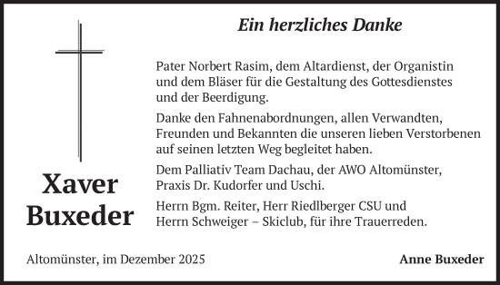 Traueranzeige von Xaver Buxeder von merkurtz