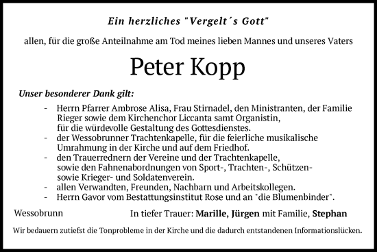 Traueranzeige von Peter Kopp von merkurtz