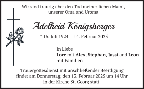 Traueranzeige von Adelheid Königsberger von merkurtz