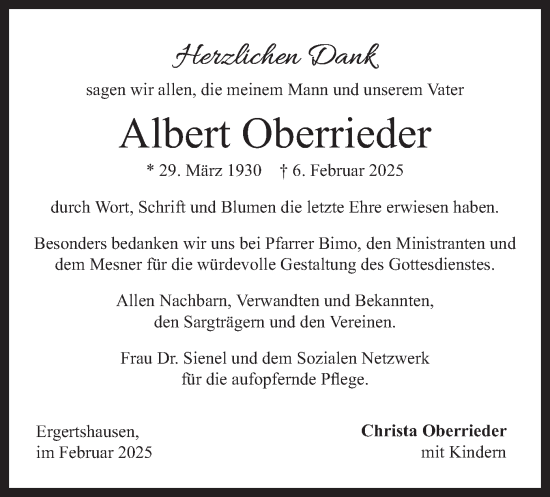 Traueranzeige von Albert Oberrieder von merkurtz