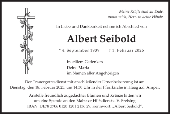 Traueranzeige von Albert Seibold von merkurtz
