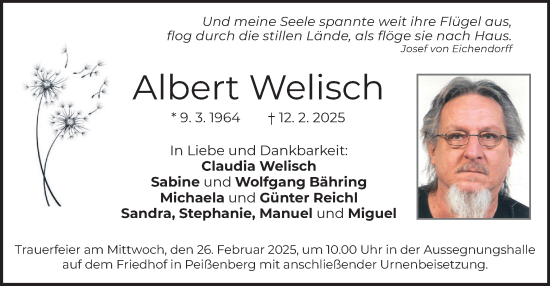 Traueranzeige von Albert Welisch von merkurtz