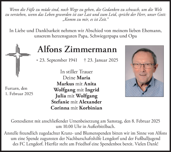 Traueranzeige von Alfons Zimmermann von merkurtz