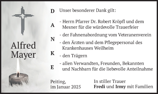 Traueranzeige von Alfred Mayer von merkurtz