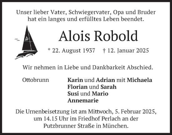Traueranzeige von Alois Robold von merkurtz